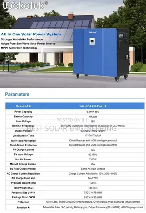 6.2kva Inverter/16kwh Lithium Battery Wakatek All in One Solar System