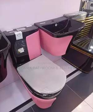 Luxury Pink & Black Water Closet With Matching Wash Hand Basin.