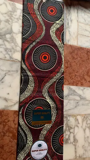 Super Quality Native Wax Ankara, 6 Yards (Burgundy, Orange & Cream)