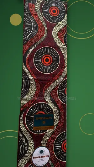 Super Quality Native Wax Ankara, 6 Yards (Burgundy, Orange & Cream)