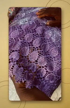 Purple Lilac Cord Lace Fabric With Sequins, 5 Yards