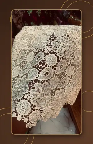 Cream Cord Lace Fabric With Sequin Details, 5 Yards