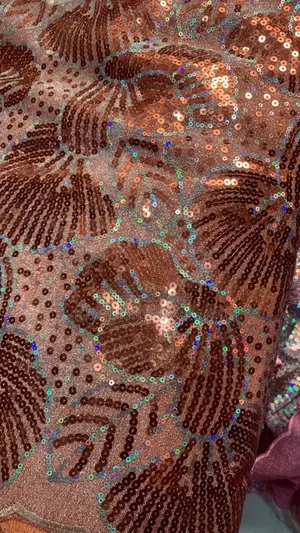 Copper Bronze Sequin Embroidery Fabric, 5 Yards