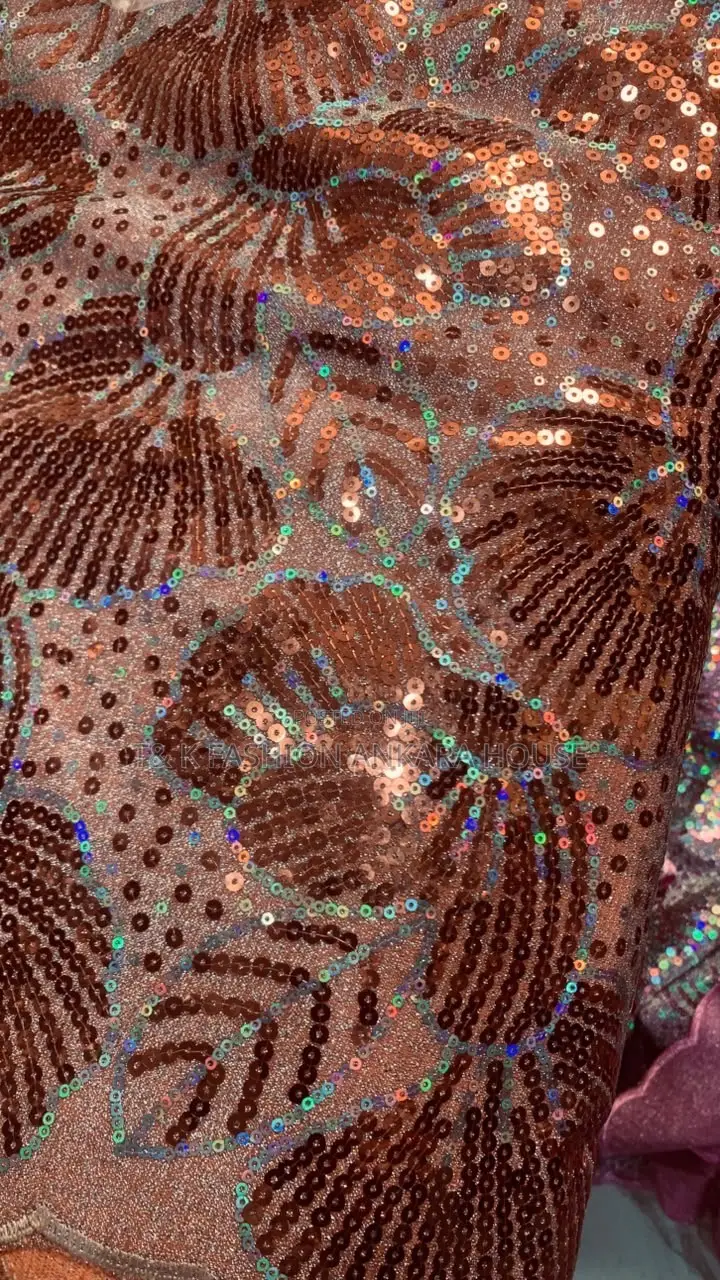 Copper Bronze Sequin Embroidery Fabric, 5 Yards
