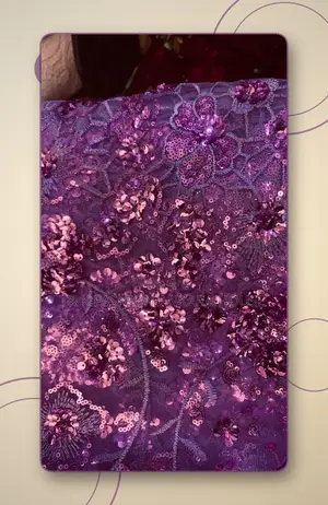 Purple Sequin Floral Embroidery Net Lace, [5] Yards