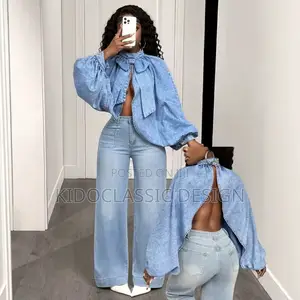 Women’s Bow Tie Sleeve Jeans Tops