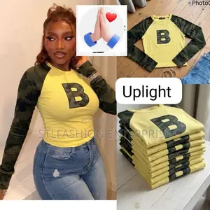 Women’s Yellow & Camouflage Long Sleeve Crop Top – Stylish Casual Wear