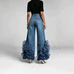 Womens Ruffle Denim Jeans Pants