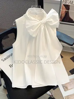 Women’s White Bow Tie Neck Top
