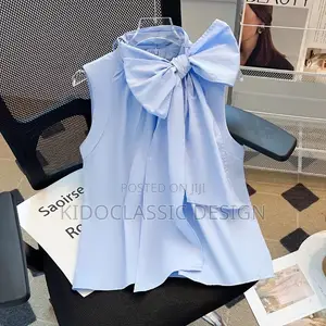 Women Bow Tie Blue Tops
