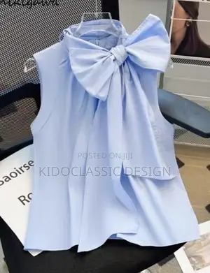 Women Bow Tie Blue Tops
