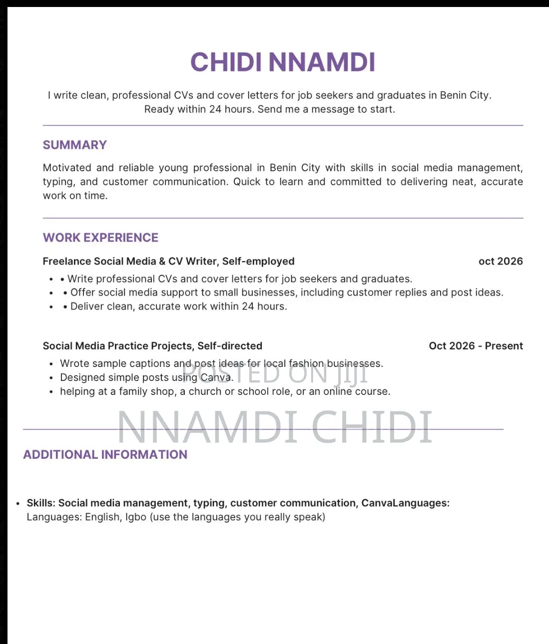 Professional Cv Writing Benin City