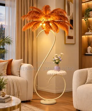 Feather Floor Lamp Corner Design by Sofa in Living Room Artistic