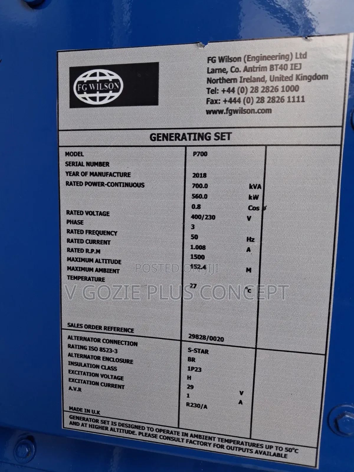 700kva UK FG Wilson Perkins Generator Set