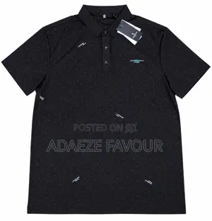 Men’s Black Patterned Short-Sleeve Polo Shirt With Button Collar