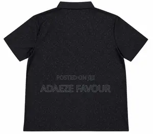 Men’s Black Patterned Short-Sleeve Polo Shirt With Button Collar