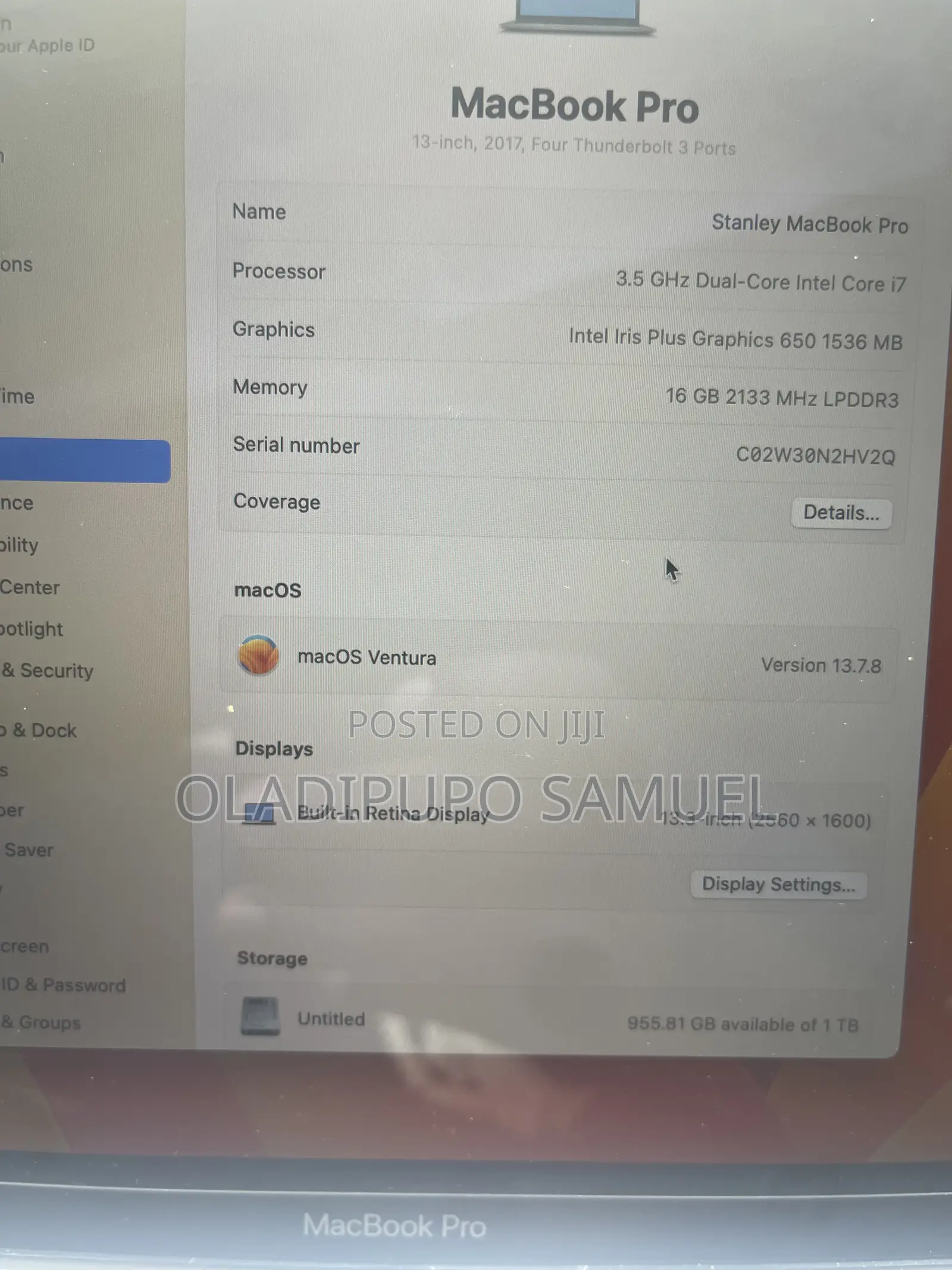 Laptop Apple MacBook Pro 2017 16GB Intel Core i7 SSD 1T