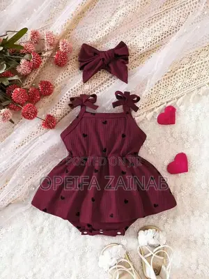 Ribbed Baby Heart Print, Bow-Shoulder Cami Combo Bodysuit Dress