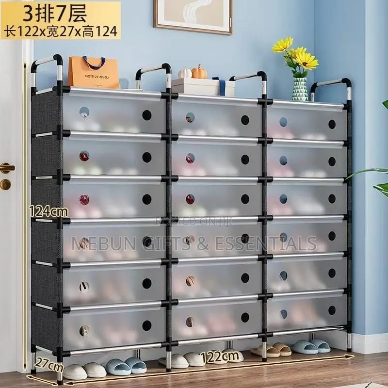7Layer 3-Roll Shoe Rack With Cover, Dustproof Shoe Organizer