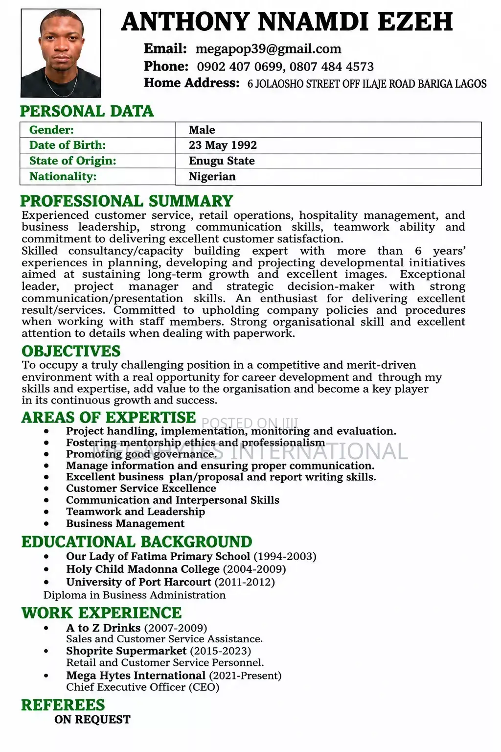 Anthony Nnamdi Ezeh (CV)