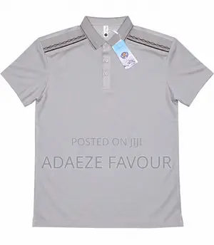 Men’s Grey Polo Shirt With Brown Embroidered Shoulder Stripes