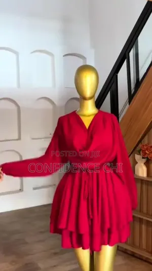 Red Cowl Neck Flare Mini Gown - Size M/L/Xl