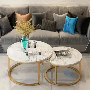 High-Gloss Faux-Marble Top With Grey Veining, Space-Saving Nesting