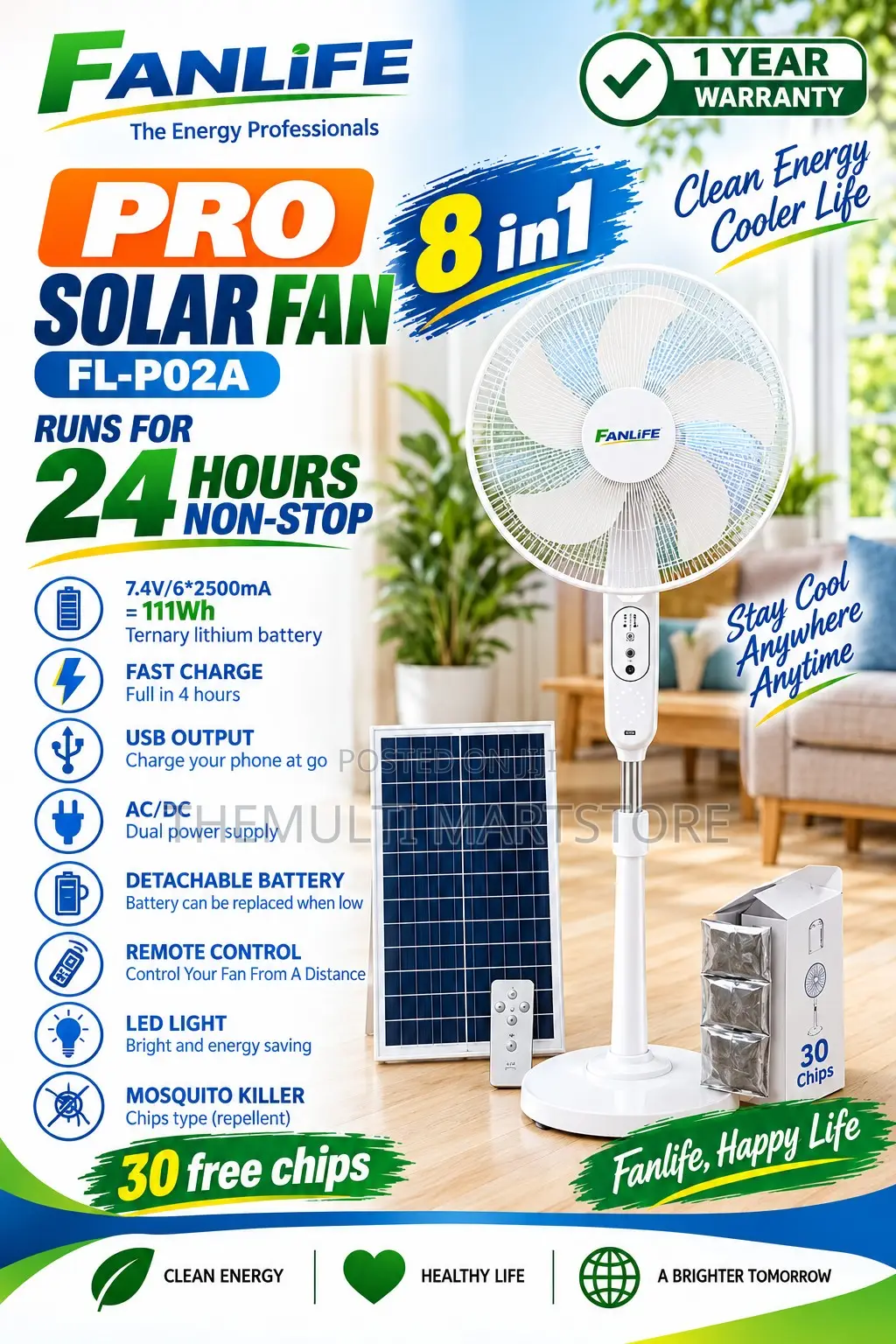 FanLife Pro Solar Standing Fan FL-P02A