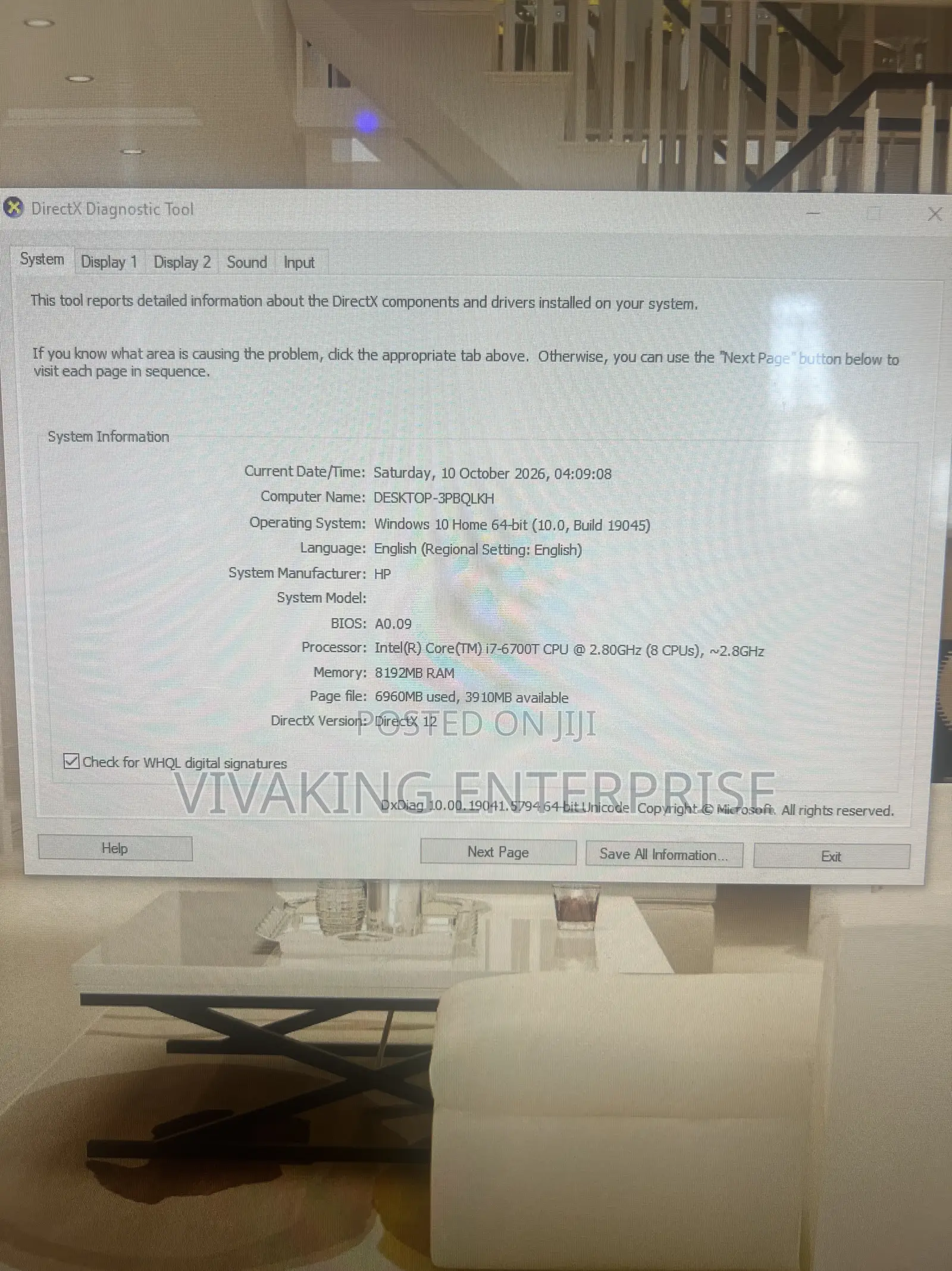 Desktop Computer HP Envy 8GB Intel Core i7 HDD 1T