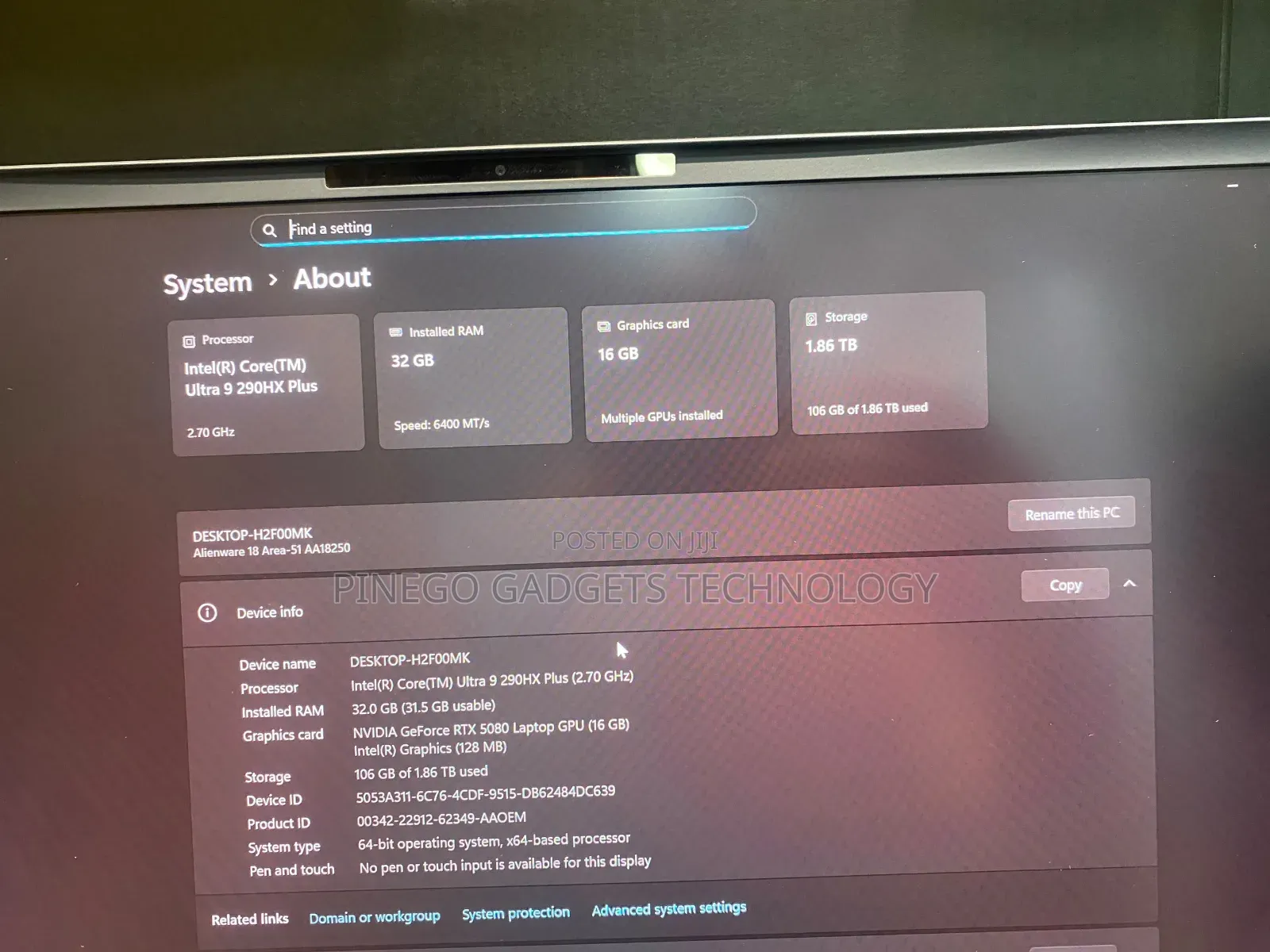 New Laptop Alienware 18 Area-51 32GB Intel Core Ultra 9 SSD 2T