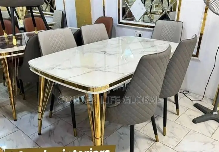 Luxury Marble Dining Table Set With Elegant Upholstered Chairs