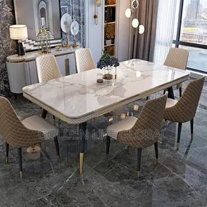 Luxury Marble Dining Table Set With Elegant Upholstered Chairs