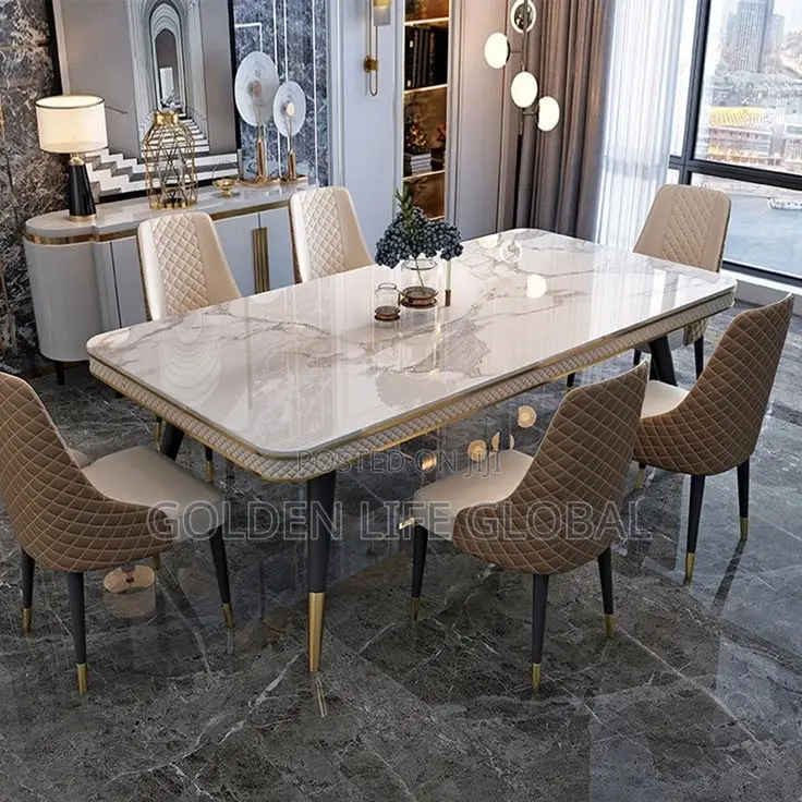 Luxury Marble Dining Table Set With Elegant Upholstered Chairs