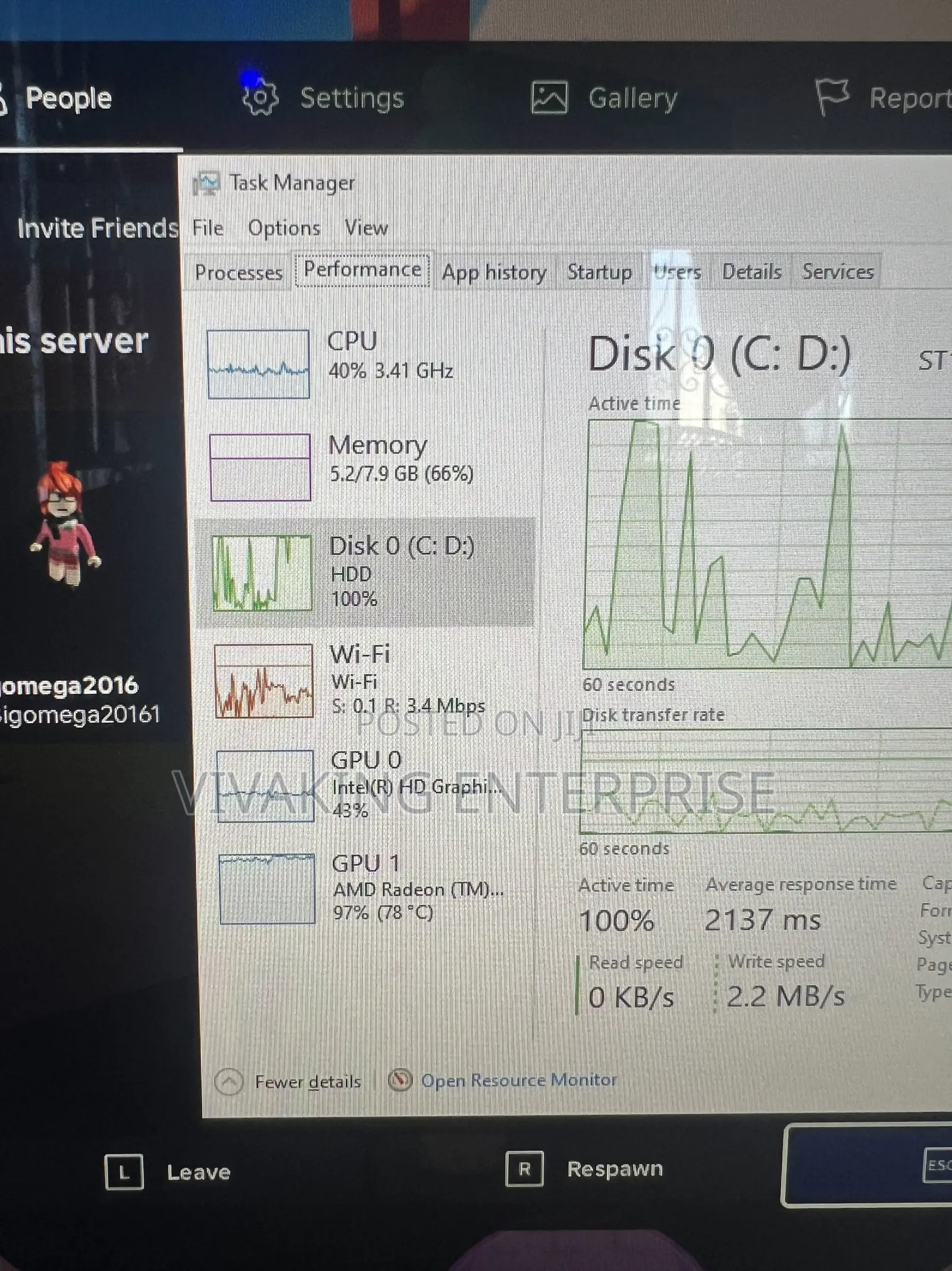 Desktop Computer HP Envy 8GB Intel Core i7 HDD 1T