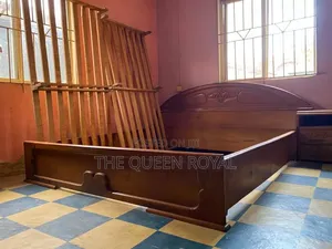 Vintage Bed Frame 6by6 (Polished Wood) With One Bedside Table.