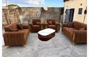 7 Seaters Sofa Chairs With Table and Pillows. Fabric Couch