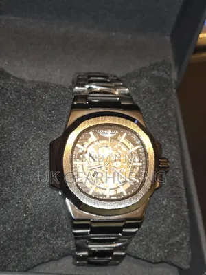 LONGLUX Men's Black Skeleton Wristwatch – Luxury Statement Design