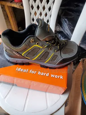 Safety Shoe - Grey With Yellow Stripes - Ideal for Hard Work - Side