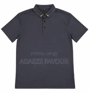 Men’s Grey Polo Shirt With Collar Neck and Decorative Buttons