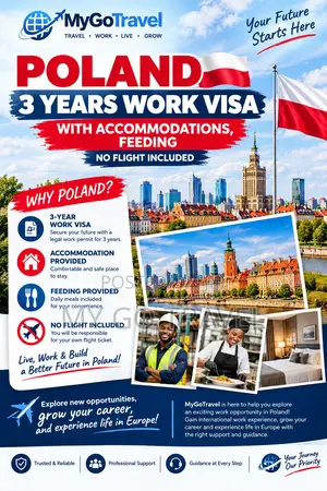 Poland 3 Years Work Visa With Accomodations,feeding No Flight Included