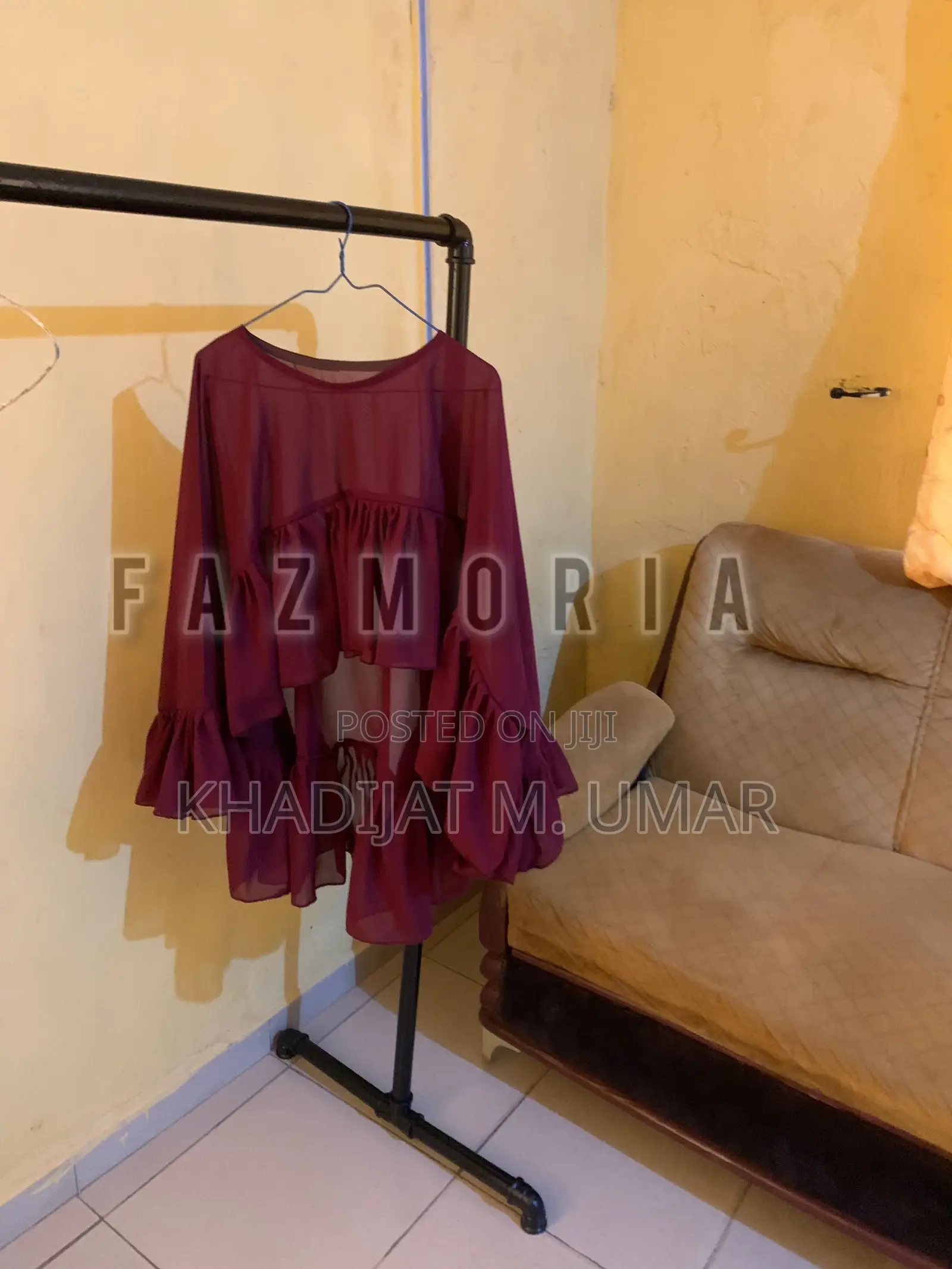 Women’s Burgundy Bell-Sleeve Chiffon Top