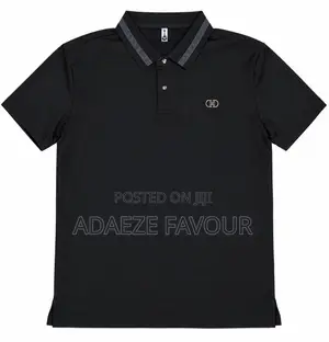 Men’s Black Polo Shirt With Patterned Collar and Metallic Logo