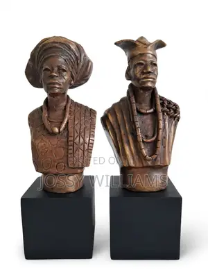 Royal Yoruba Couple Bust Sculpture - Bronze Finish Oba & Olori Statue