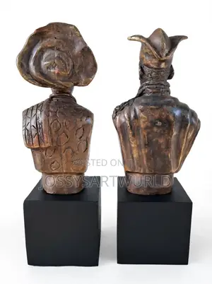 Royal Yoruba Couple Bust Sculpture - Bronze Finish Oba & Olori Statue