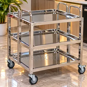 Stainless Steel Foldable Trolley Catering Cart – 3 Layers