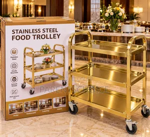 Gold 3-Layer Titanium Serving Trolley – Luxury Event & Catering Cart