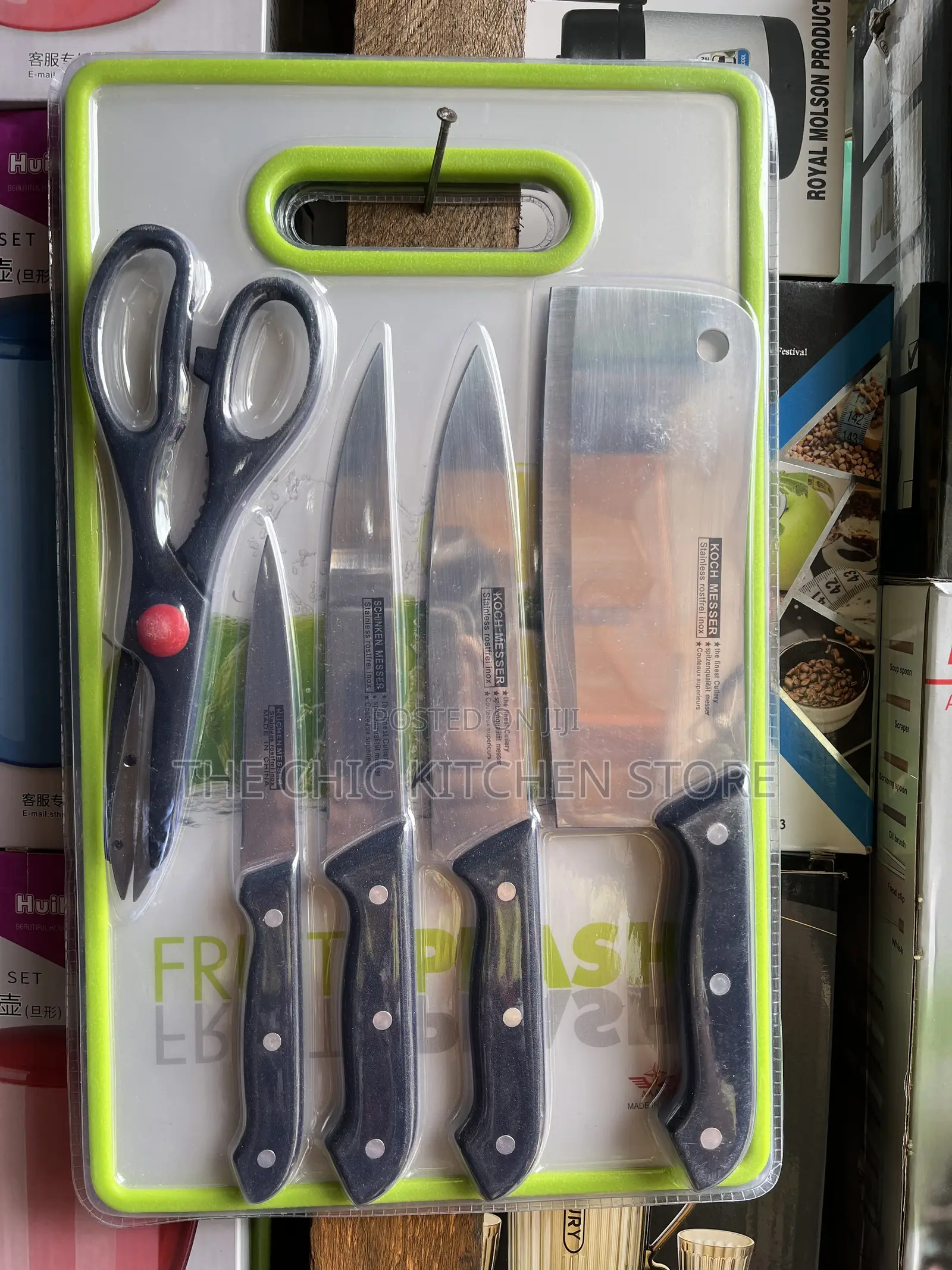 6pcs Kitchen Knife Set, Chopping Board & Scissors