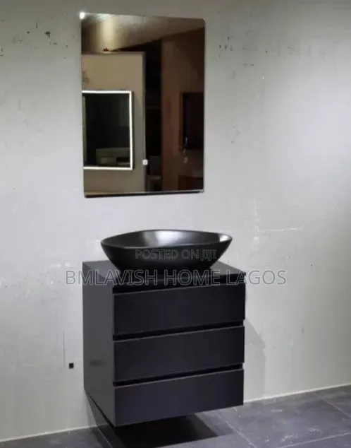Full Black Wall Vanity Cabinet Set