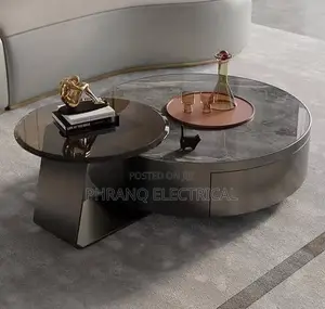 Modern Minimalist Stainless Steel Coffee Table With Rock Slab