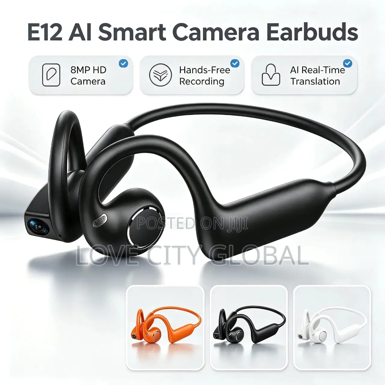 E12 Ai Smart Camera Headphone Bluetooth HD 8MP WiFi Touch Control ANC